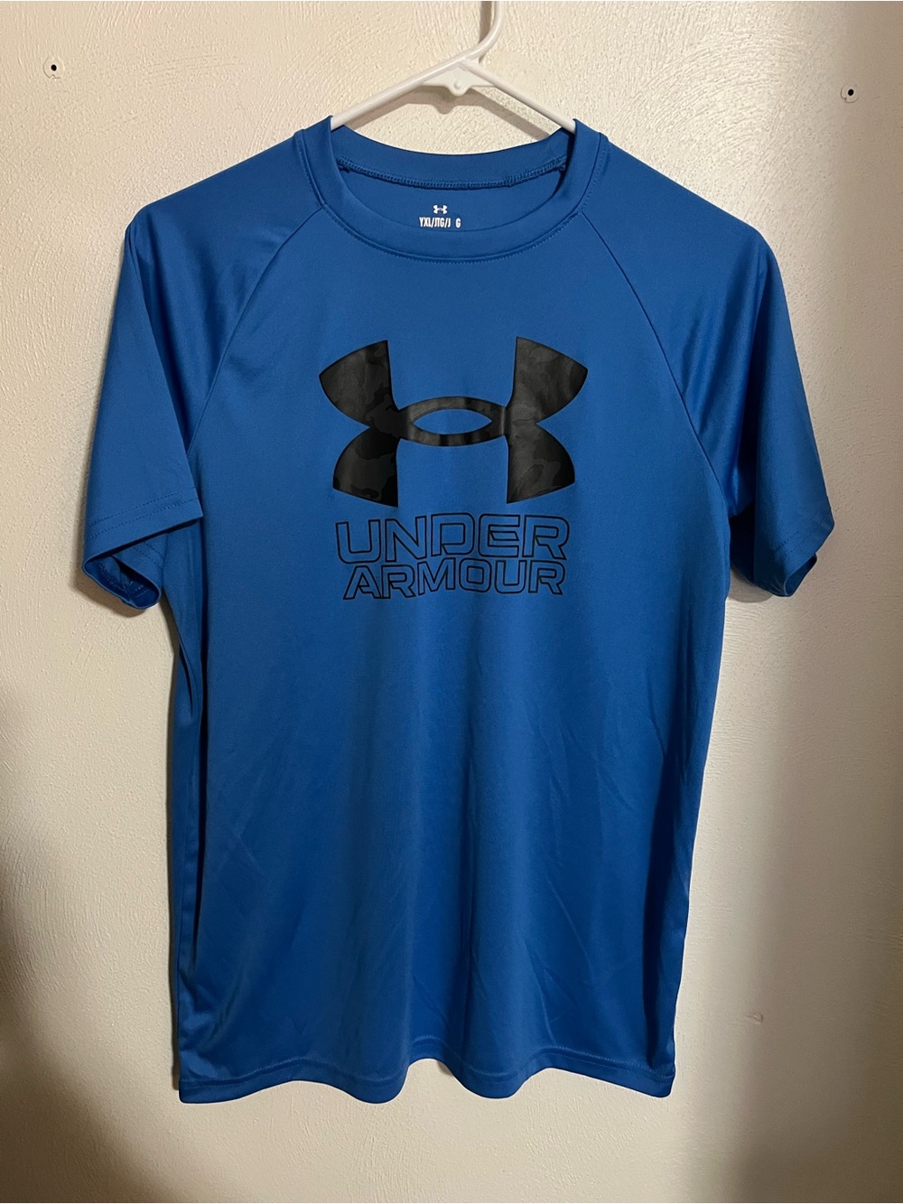 UNDER ARMOUR Classic Quick Dry Athletic Athleisure T Shirt Blue Black Boy's XL